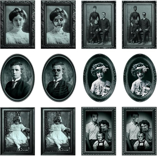6 Pack Halloween Decoration 3D Changing Face Moving Gothic Horror Picture Frames Portrait, Waterproof, Full adhesive backing, Spooky Halloween Wall Decor For Haunted Mansion Castle Masquerade Party