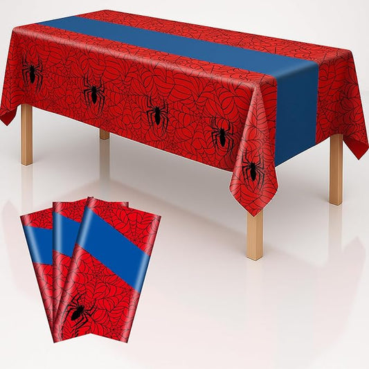 3-Pack Spider Theme Tablecloths - 54x108 Inch Disposable Plastic Table Covers for Birthday & Halloween Parties, Red & Blue Web Design Decorations for Little Ones, Adults, Indoor/Outdoor Event