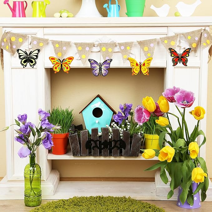 80PCS Wooden Spring Ornaments to Paint Butterfly Cutouts, 8 Styles DIY Blank Unfinished Wood Butterfly Cutouts Ornament for Home Crafts Hanging Decorations