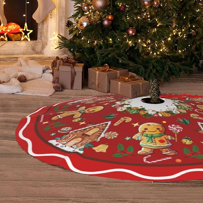 Gingerbread Man Candy Christmas Tree Skirt Xmas Tree Mat Christmas Tree Ornaments Decorations Holiday Party Indoor Outdoor 36"