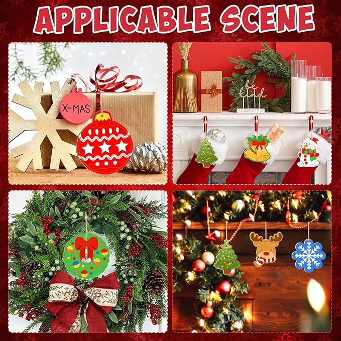 80PCS Wooden Christmas Ornaments to Paint,10 Styles DIY Blank Unfinished Reindeer Santa Claus Christmas Tree Ball Snowman Snowflake Wreath Gift Christmas Stocking Cutouts Ornament for Crafts Winter