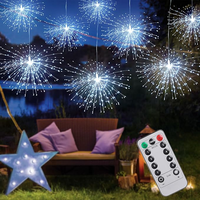 Techip 4 Pcs 225LED Battery Operated Fairy Lights With Remote - Indoor Outdoor Hanging Decor for Wedding, Bedroom, Patio, Garden, Christmas, Halloween (Cool White, 4pcs)