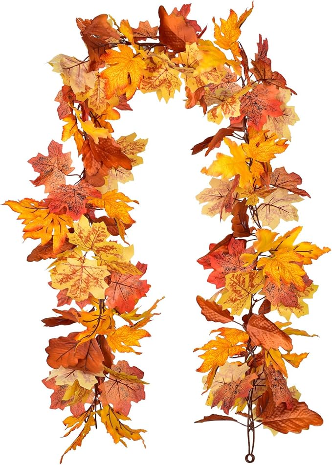 Fall Maple Leaf, 2 Pack 5.9Ft/Piece Hanging Vine Garland Artificial Autumn Foliage Thanksgiving Decor for Home Wedding Fireplace Party Christmas