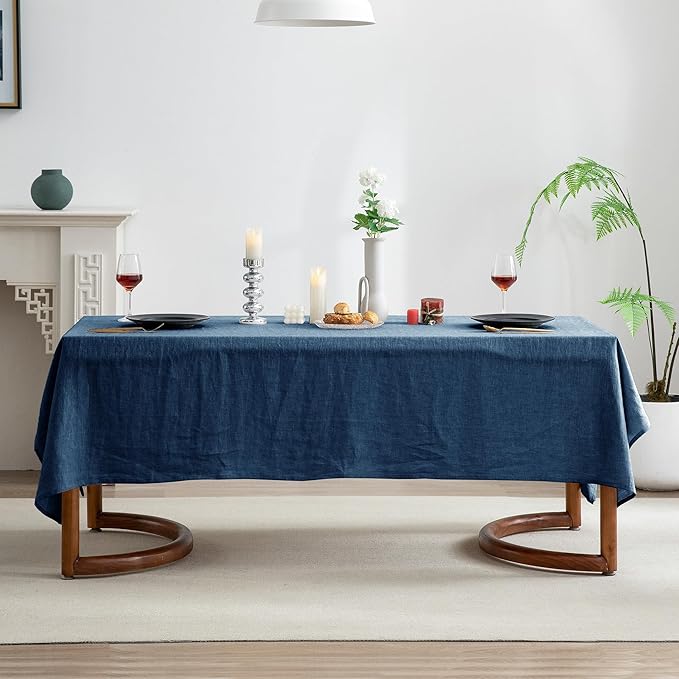 EVERLY 100% Pure Linen Rectangle Tablecloths 60x84Inches for Dining,Buffet Parties,Picnic,Events,Weddings and Restaurants,Decorative Halloween,Thanksgiving Machine Washable Tablecloths-Navy Blue
