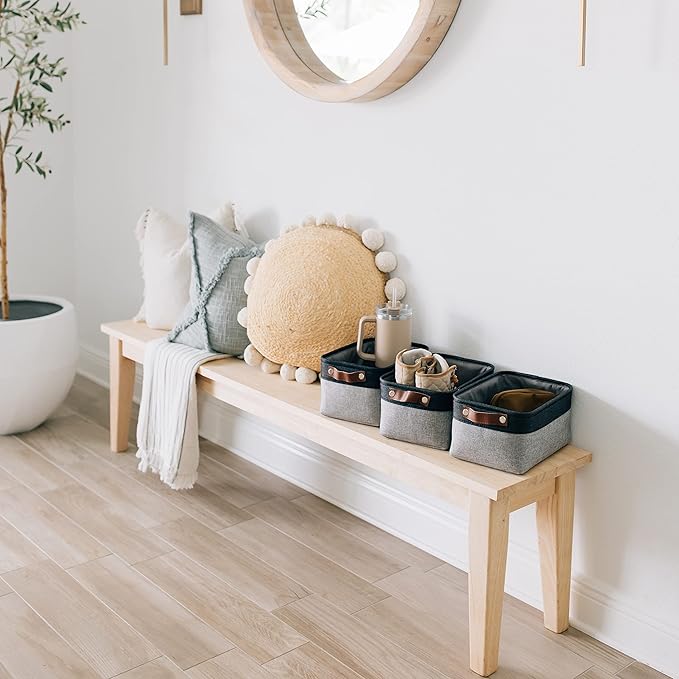 OrganiHaus Small Fabric Storage Baskets for Shelves 6 Pack, 12x8in Closet Storage Bins for Shelves, Cloth Baskets for Organizing, Linen Closet Organizers, Fabric Basket, Gray/Black