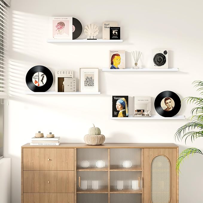 Picture Ledge Shelf for Wall, Floating Shelves Set of 4, 36 Inch Long Nursery Book Shelves for Toys Storage, Kids Bookshelf Wall Mounted for Books Photo Frames, White