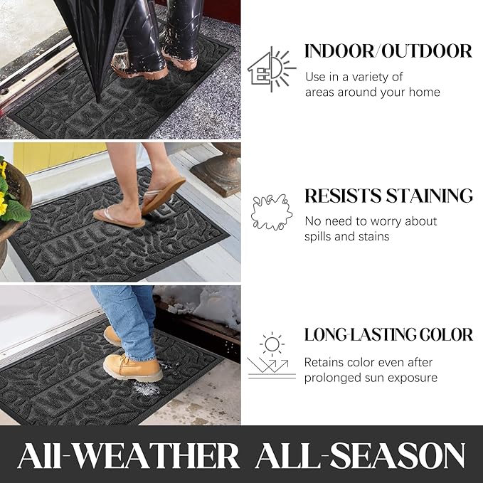 Yimobra Welcome Mat Outdoor, 36x24 Waterproof Door Mat Outside Entrance, All-Weather Non Slip Front Door Mat, Low-Profile Entryway Mat Indoor, Porch and Patio, Grey