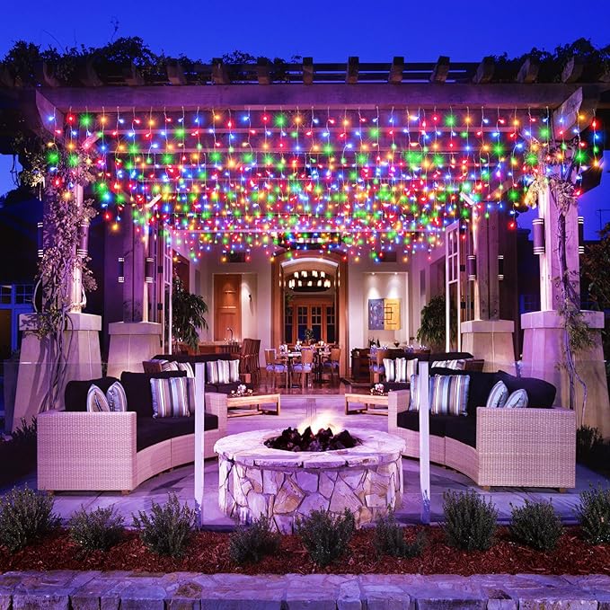 Icicle Lights for Outside, 33FT 400 LED Icicle Christmas Lights Outdoor Indoor with 8 Modes 75 Drops, Waterproof Connectable Twinkle String Light for Eaves Patio Garden Wedding Party Decor, Multicolor