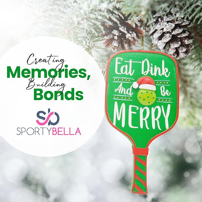 Eat Dink and Be Merry Pickleball Paddle Christmas Ornament, a US Family-Owned Business - Sportybella Pickleball Gifts Christmas Tree Decorations, Sports Enthusiast Pickleball Paddles Decor