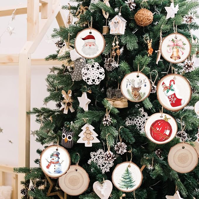 70 PCS 3 Inch Unfinished Wood Slices Hole Wood, Natural Wood Slices, Predrilled with Hole Wood Slice for DIY Arts Craft Christmas Ornaments by GNIEMCKIN