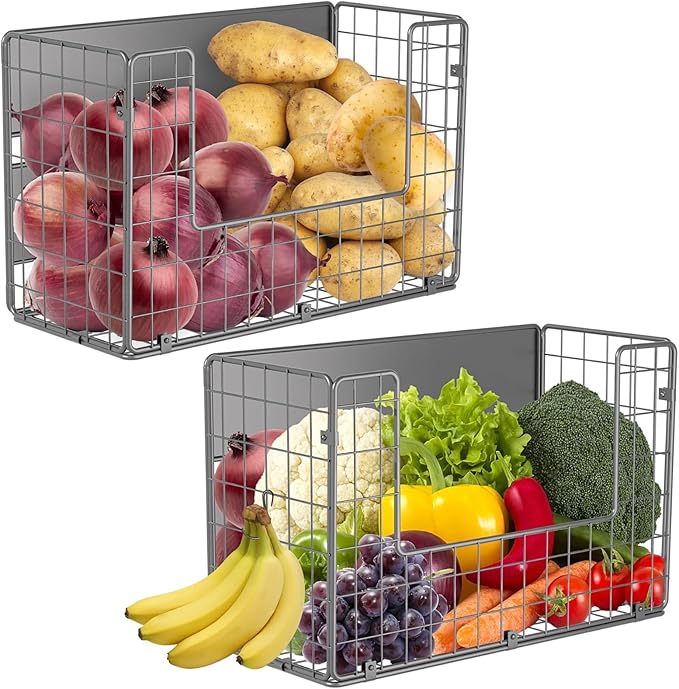 Magnetic Shelf for Fridge, Fruit Potato & Onion Storage Bins, Pantry Organizers & Storage, Large Container Magnetic Basket for Refrigerator, Kitchen Counter,Cabinet Magnetic Fridge Organizer Silver 2