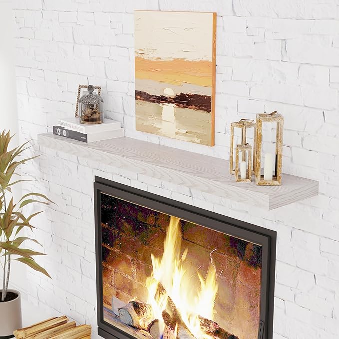 Floating Shelves 55 Inch Long, 55"W x 9"D Wall Shelf Invisible Bracket, 9 Inch Deep Floating Shelf for Wall, Rustic Wooden Shelves for Living Room, Kitchem, Bedroom, Brich Color, Set of 1