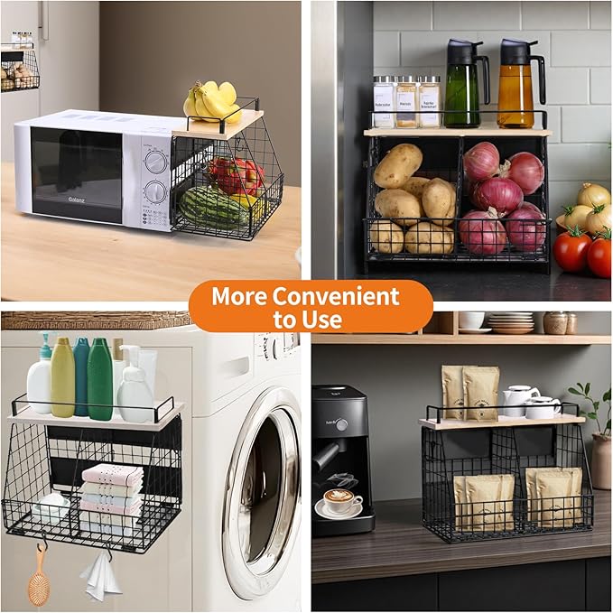 Large Magnetic Shelf for Fridge, Fruit and Vegetable Storage Wire Basket, Potato And Onion Storage Bin for Kitchen Organizers, Magnetic Spice Rack for Refrigerator, Kitchen Counter, RV and Laundry