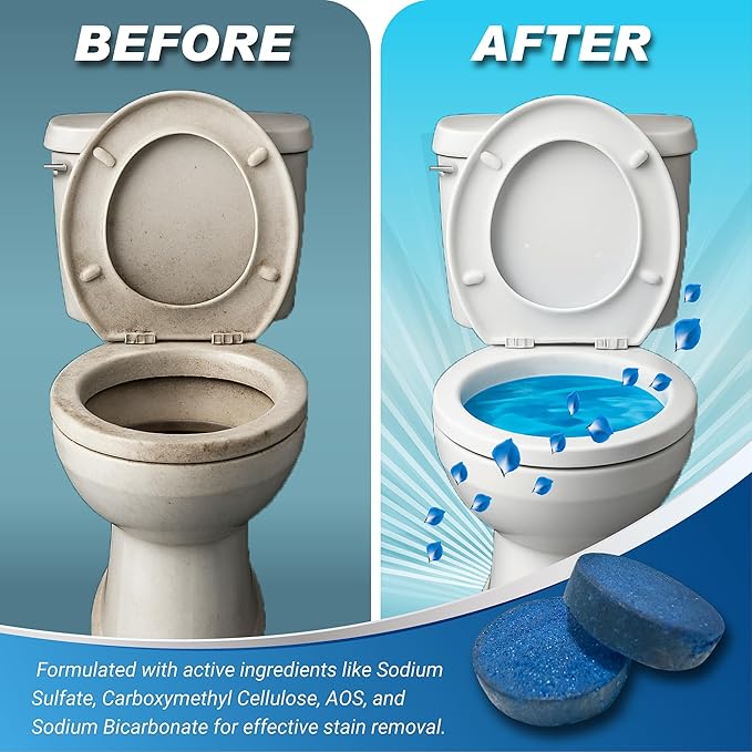 Automatic Toilet Bowl Cleaner Tablets – 20 Tabs - Blue Gel Toilet Tank Cleaners, Hard Water Ring Remover, Septic-Safe Heavy-Duty Stain & Smell Eliminator, Toilet Cleaning & Deodorizer