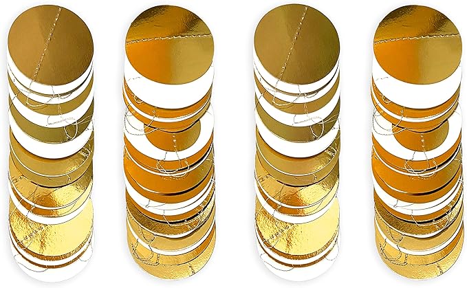 46 Feet White and Gold Circle Dots Garland Hanging Paper Polka Dots Streamer for Birthday Bachelorette Engagement Anniversary Wedding Baby Bridal Shower Christmas Holiday Party Decorations Supplies