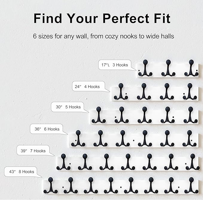 SKOLOO 43-Inch White Wood Coat Rack Wall Mount with 8 Triple Hooks - Ideal for Family Entrances, Classrooms, and Pet Supplies Storage - Perfect Coat Hooks for Wall, Pack of 2