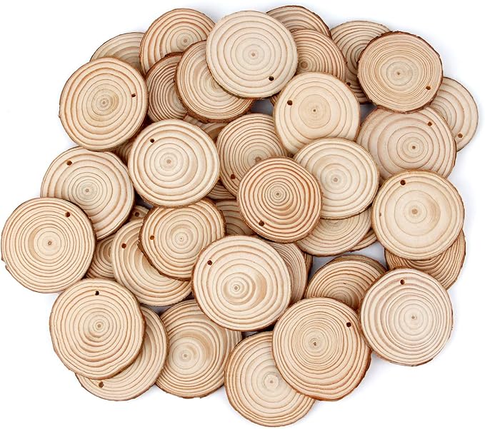 100 Pieces 2.4"-2.8" Natural Wooden Slices, Colovis Unfinished Wood Circles with Holes Tree Bark Round Log Discs DIY Crafts Hanging Ornaments (2.4"-2.8" 100Pcs, Natural)