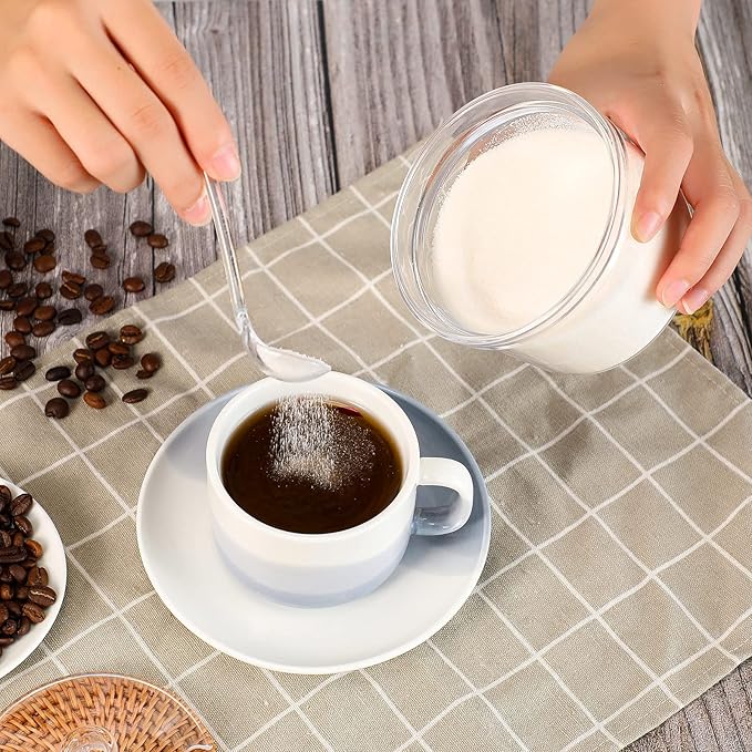 Patelai 4 Pieces Sugar Bowl Acrylic Clear Sugar Bowl with Lid and Salt Spoon Storage Jar with Airtight Lid for Salt, Tea, Spices, Herbs, Condiments(13 oz)