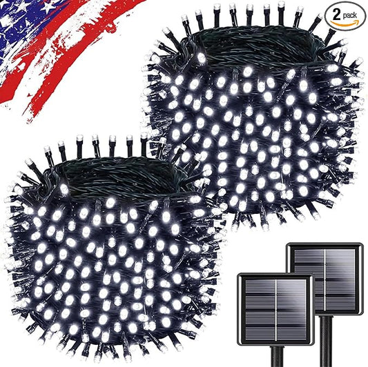Upgrade Solar String Lights for Outside 2 Pack Total 180FT 500LED String Lights Outdoor with 8 Modes, IP65 Waterproof Outdoor Solar Twinkle Lights, Garden Tree Party Christmas Decorations, Cool White
