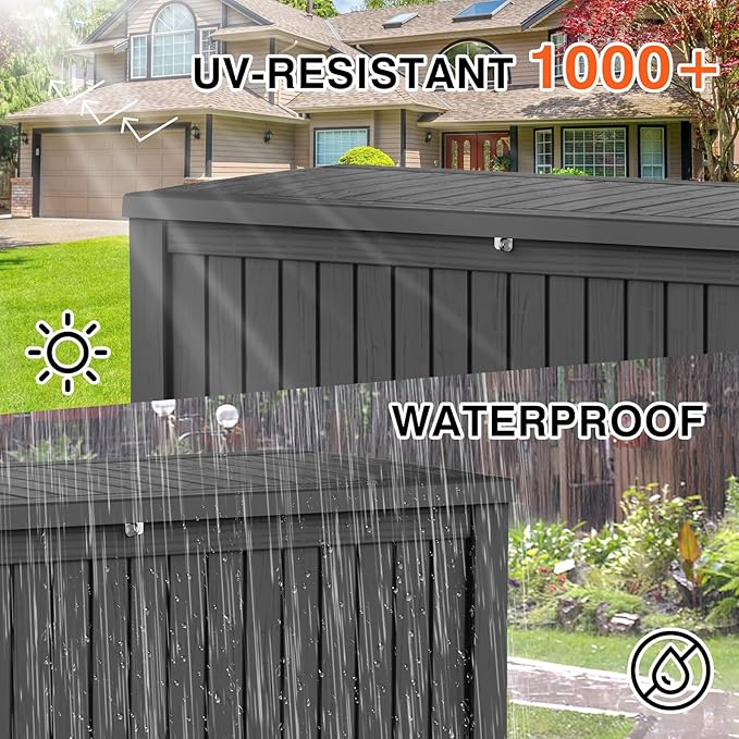 150 Gallon Deck Box Large Outdoor Storage for Patio Furniture,Outdoor Cushions,Garden Tools and Pool Supplies,Waterproof,Resin,Lockable(Black)