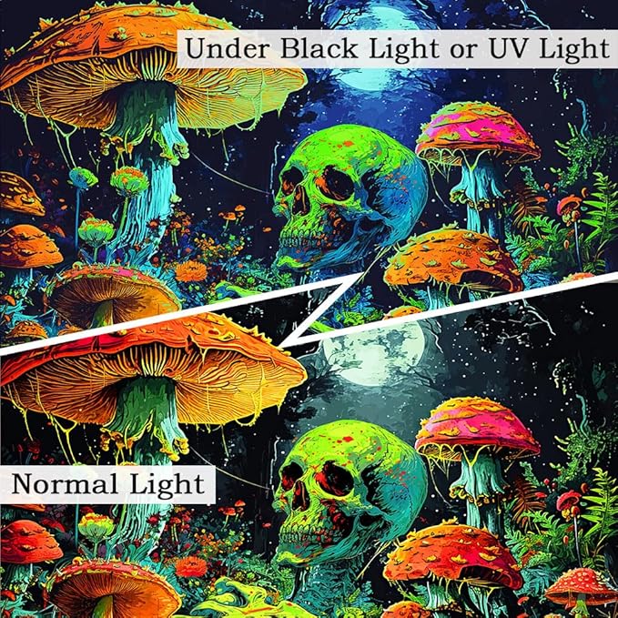 Xiaoput Blacklight Skull Tapestry, Black Light Skeleton Tapestry for Bedroom, UV Reactive Neon Gothic Tapestry for Men, Glow in Dark Trippy Forest Tapestry Wall Hanging for Home Decor,70X60IN