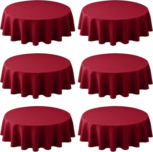 Biscaynebay 6 Pack Textured Fabric Round Tablecloths 60", Red Water Resistant Tableclothes Small Circle Folding Table Covers Linen for Dining, Kitchen, Wedding, Parties etc Machine Washable