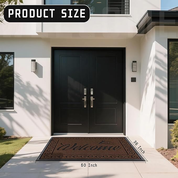 Yimobra Welcome Mat, Heavy Duty Sturdy Door Mats for Home Entrance Outdoor Indoor, Front Doormat for Outside Patio Floor Entry Porch Garage Office, Waterproof, Low Profile, 60 x 36, Coffee