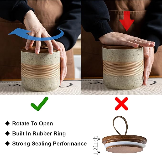 Coffee Storage Container Jar with Lid, Ceramic Kitchen Food Storage Jars with Airtight Lids for Spice Sugar Cookie, Stackable Decorative Jars for Coffee Countertop, 28oz