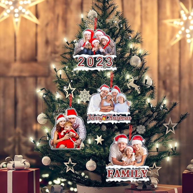 Amlion Personalized Your Photo Ornament,Custom Photo Ornament 2023 Customized Acrylic Family Picture Ornament Decor Xmas Gift for Kids Mom Dad Husband Wife Friend Pet