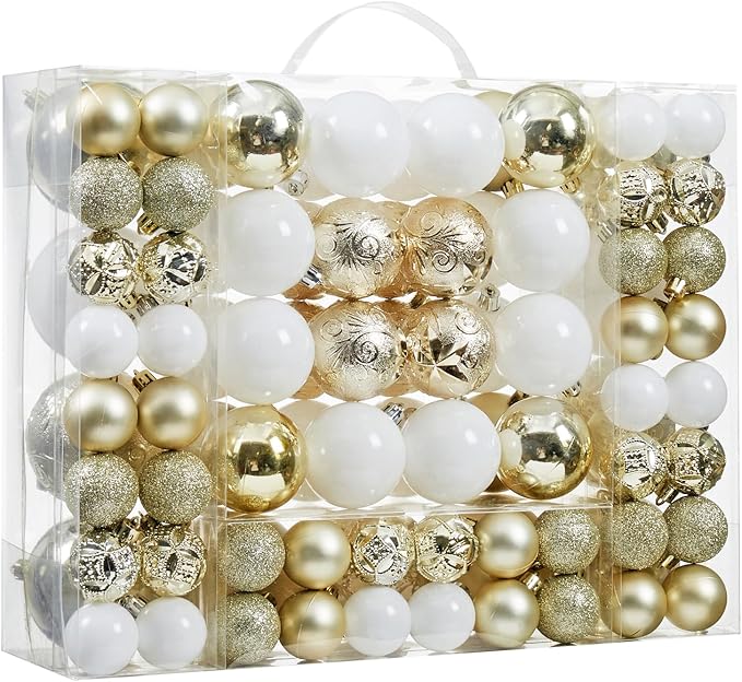 87-Pack Shatterproof Christmas Ball Ornaments Set, Christmas Tree Decorations with Hand-held Gift Package for Xmas Tree Holiday Wedding Party, Champagne