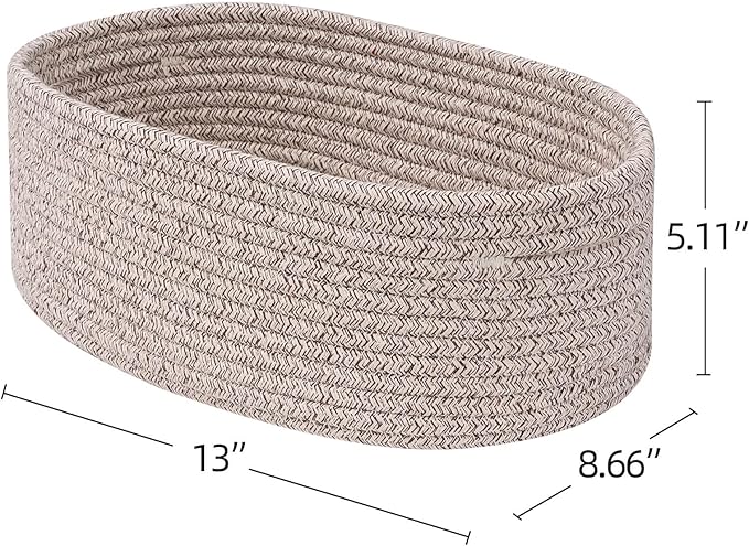 Cute Shelf Basket to Store and Organize Household Items/Baskets&Bins for Daily Storage &Organizing/Woven Rope Basket for Living Room, Playroom/Small Oval-13x8.66x5.11’’,3 Packs Light Brown