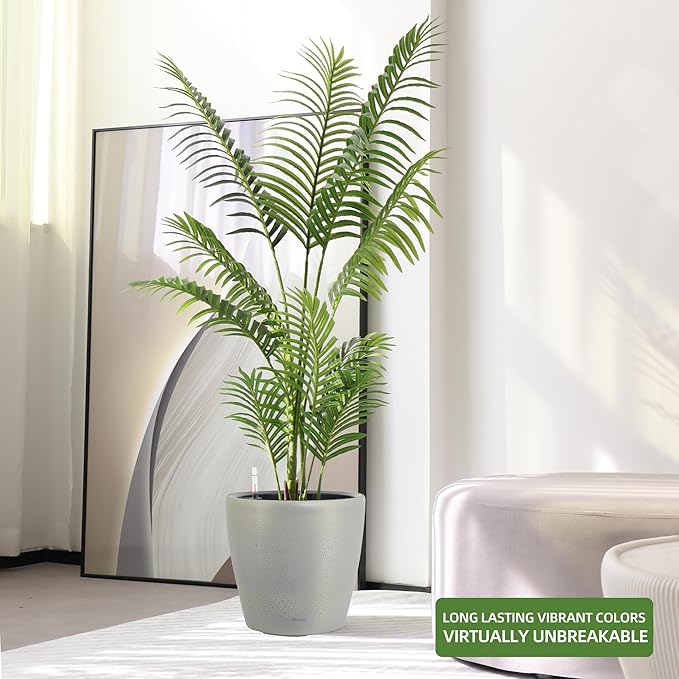 Dexceder 18x17 Self Watering Planter with Wheels Indoor Outdoor, Inner Pot Design, Thickened Large Floor Standing Flower Plant Pot with Water Level Indicator (Grey Gold Crackle)