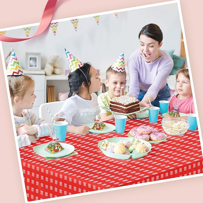 Goodluck 54 Inch X 100 Feet Plastic Table Cloths with Cutter Box, Red Checkered Disposable Table Cover Roll, Plastic Tablecloth for Party, Wedding, Birthday, Anniversary, Thanksgiving, Christmas