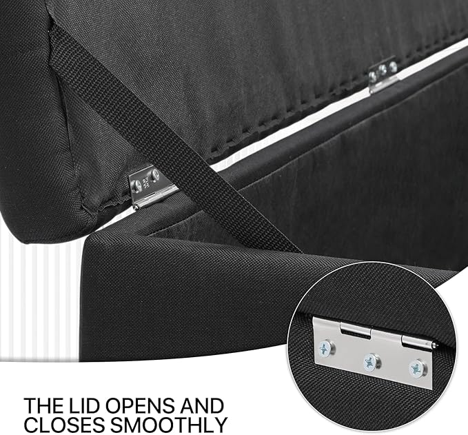 MoNiBloom 42 Inch Long Ottoman with Storage, Black Linen Foot Stool Upholstered Foam Padded Rectangular Fabric Tufted Bench Footrest for Living Room Bedroom Entry with 300 Lbs Capacity