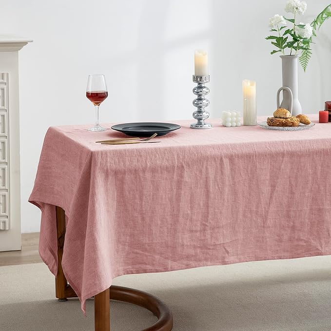 EVERLY 100% Pure Linen Rectangle Tablecloths 60x108Inches for Dining,Buffet Parties,Picnic,Events,Weddings and Restaurants,Decorative Halloween,Thanksgiving Machine Washable Tablecloths-Muddy Pink