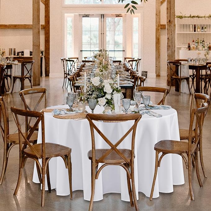 Fitable 6 Pack White Round Tablecloths - 108 Inches Round - Wrinkle and Stain Resistant Fabric Table Clothes, Washable Polyester Table Covers for Wedding, Party, Banquet, Formal Events