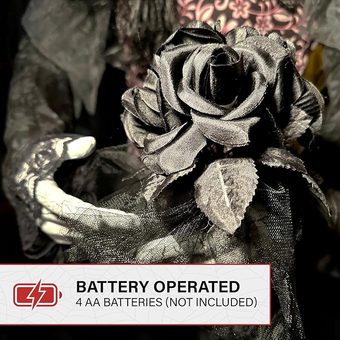 Haunted Hill Farm Rising Ghost Bride by Tekky, Battery-Operated, Sound Activated Animatronic with Sound Effects and Lights for Indoor or Covered Outdoor Creepy Halloween Decoration