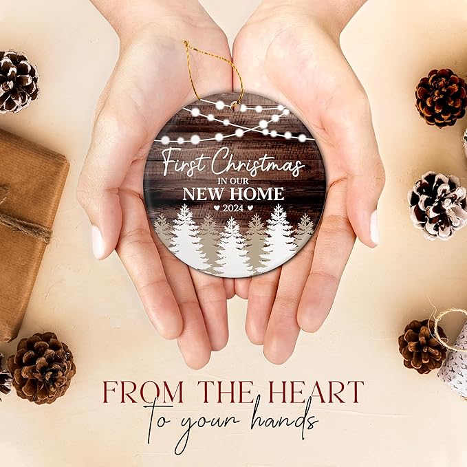 First Christmas in New Home Ornament 2024, Housewarming Gifts Ceramic Ornament, New Home Gift Ideas 2024 for Christmas, First Home Presents for Women, Couple