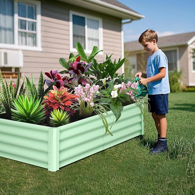 6x3x1ft Large Outdoor Planter Boxes Kit Set of 2, Galvanized Raised Bed Planter with Open-Ended Base Design, Elevated for Outdoor Plants, Durable Raised Bed for Gardening,Green