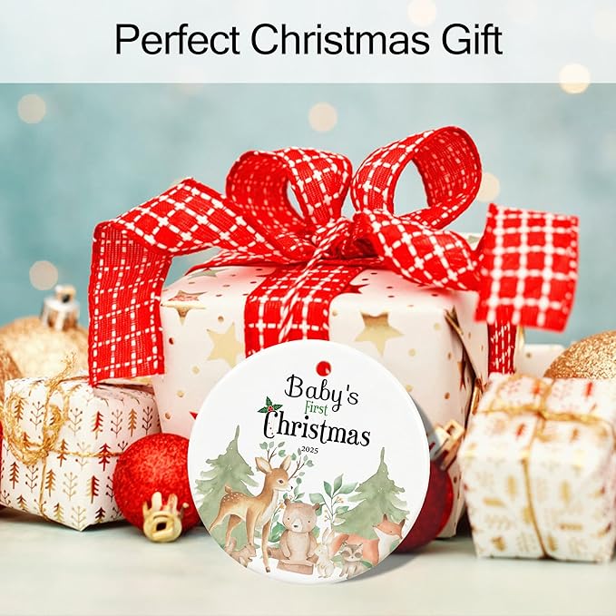 Baby's First Christmas Ornament 2025,Babys First Christmas Ornament for Girl,Boy, Ceramic Keepsake Babies Ornaments with Ribbon and Gift Box