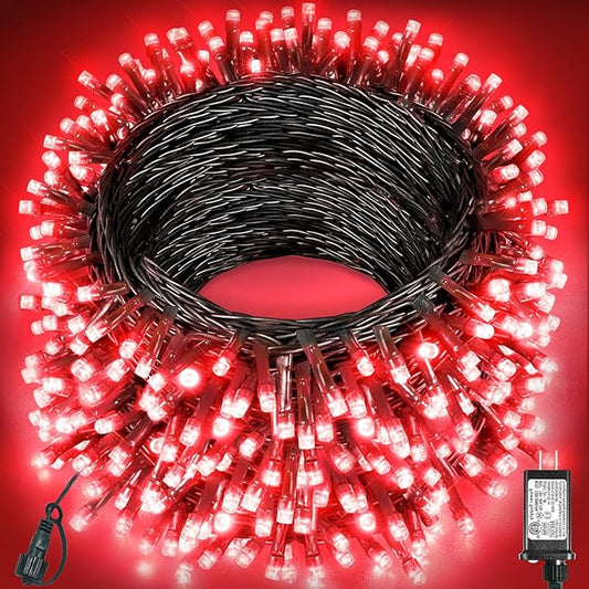 Christmas Lights Outdoor, 157FT 480 LED Plug in Christmas Tree Lights Waterproof, 8 Modes Green Wire Twinkle String Light for Indoor Room Patio Garden Porch Xmas Wedding Party Decorations, Red
