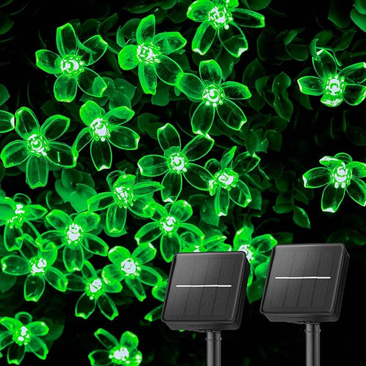 Brightown 2 Pack Total 52FT 120 LED Solar Flower String Lights for Outside Waterproof Fairy Lights for Garden Yard Fence Patio Christmas Tree Wedding Party Decor, Green