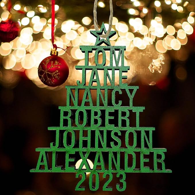 2025 Personalized Christmas Ornaments Family of 2/3/4/5/6/7/8,Custom Christmas Tree Ornaments Deorations with Names,Customized Xmas Ornaments Tree Deorations,Personalized Wooden Ornaments Gifts