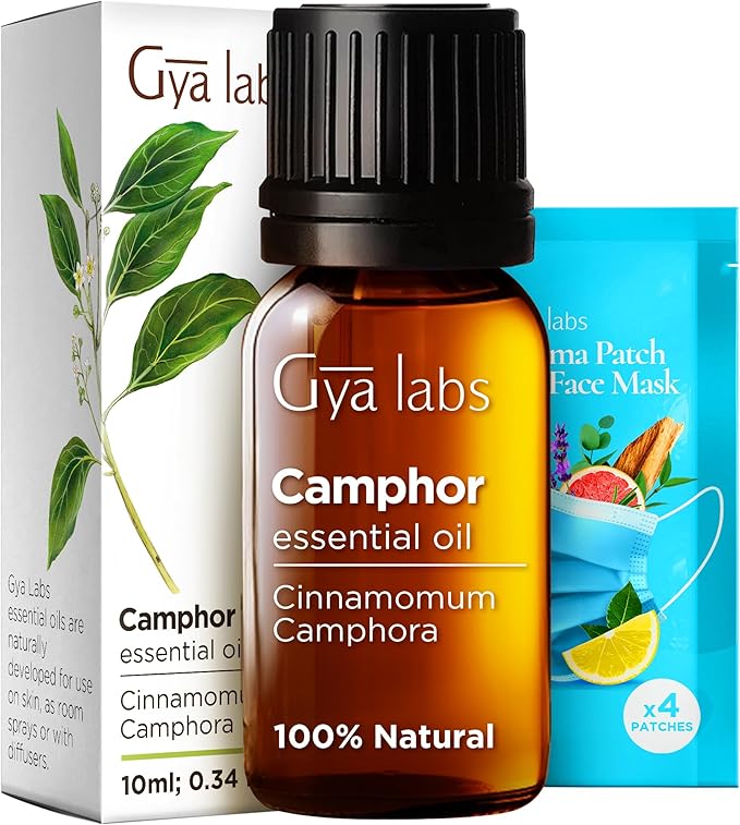 Gya Labs Camphor Oil - 0.34 Fl Oz - 100% Pure Natural Camphor Oil for Skin, Hair, DIY, Aromatherapy - Fresh Sharp & Slightly Woody & for Candle Making Scent
