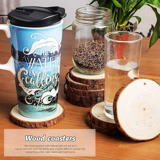 5ARTH Natural Wood Slices - 20 Pcs 3.5-4.0 inches Craft Unfinished Wood kit Predrilled with Hole Wooden Circles for Arts Wood Slices Christmas Ornaments DIY Crafts