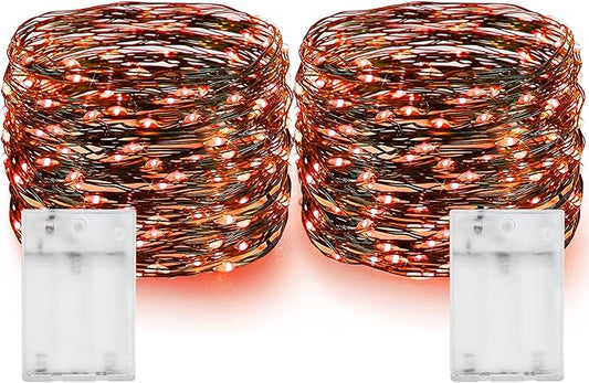 Dazzle Bright Fairy String Lights, Total 40FT 120LED Copper Wire Battery Operated Waterproof Lights, Halloween Decorations for Indoor Home Outdoor Garden Patio Yard Party Decor (Orange, 2)