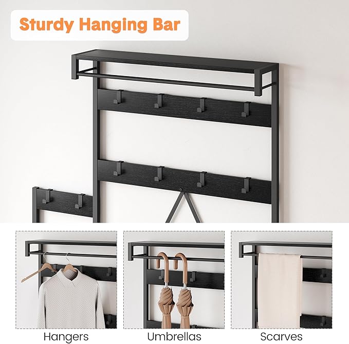 IDEALHOUSE Parent-Child Coat Rack Shoe Bench Hall Tree with Bench and Shoe Storage Industrial Coat Tree Entryway Large Organizer with Shoe Rack, Storage Cubbies, Hooks, and Top Shelf