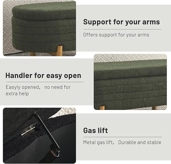 Furniliving 46” Storage Benches, End of Bed Bench with Button-Tufted Large Upholstered Storage Ottoman Teddy Window Bench with Storage Shoe Cabinet Bench, for Bedroom, Entryway, Closet, Green