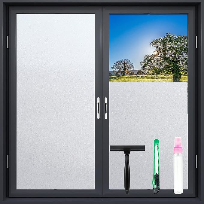 Frosted Glass Window Film with Tools,Reusable Window Privacy Film,Static Clings Window Film Kit for Home Bathroom and Office. (Pure, 17.5Inch×78.7Inch)