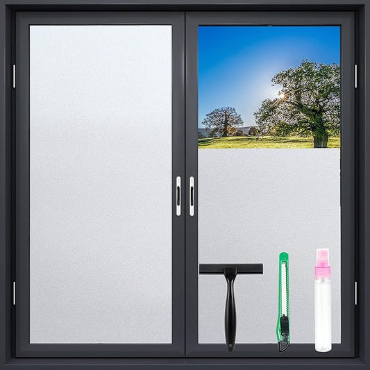 Frosted Glass Window Film with Tools,Reusable Window Privacy Film,Static Clings Window Film Kit for Home Bathroom and Office. (Pure, 17.5Inch×78.7Inch)